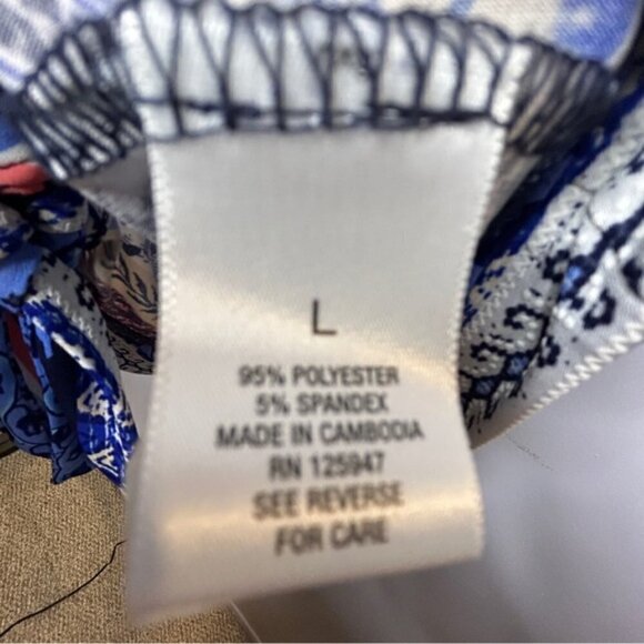 Roz & Ali Short Sleeve Blue Coral White Multi Stretch Blouse Large - Picture 9 of 11